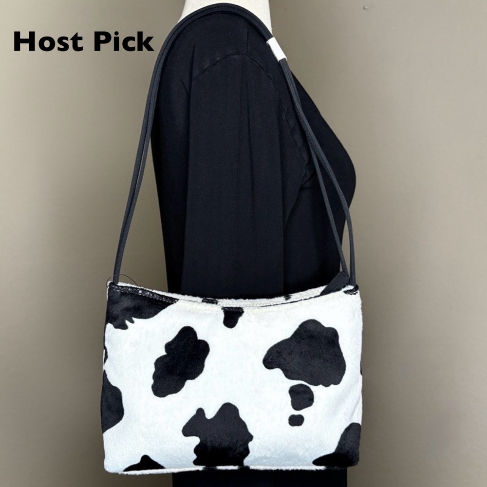 Esprit Vintage White Cow Print Faux Fur Purse Shoulder Bag Zip Closure Rare Y2K